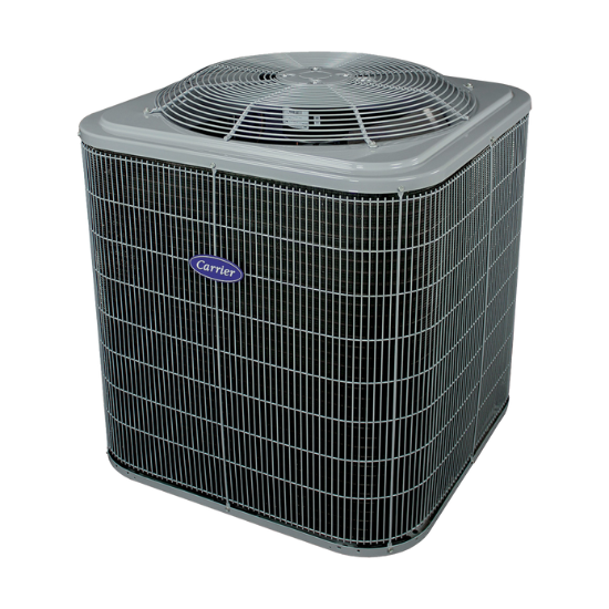 Carrier HVAC unit. Air conditioning system for home cooling and heating. Efficient climate control for residential comfort. Dallas, TX AC unit.