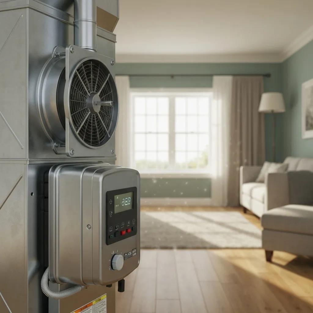 Close-up of a high-efficiency furnace showcasing features that improve home comfort