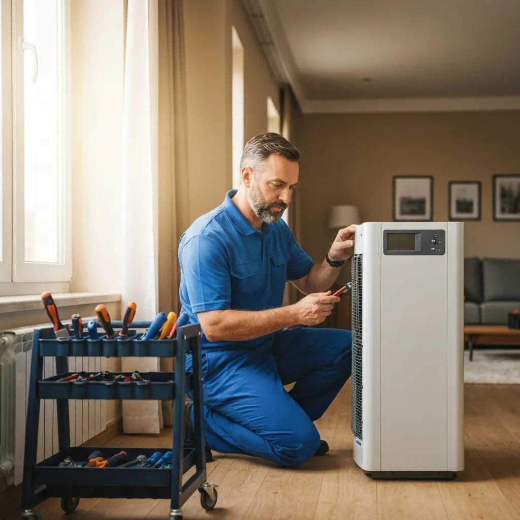 HVAC technician performing a professional tune-up on a heat pump, highlighting maintenance importance