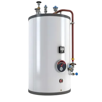 Water heater for heating repair. Residential water heater for home heating. Dallas, TX heating system with temperature gauge and plumbing.