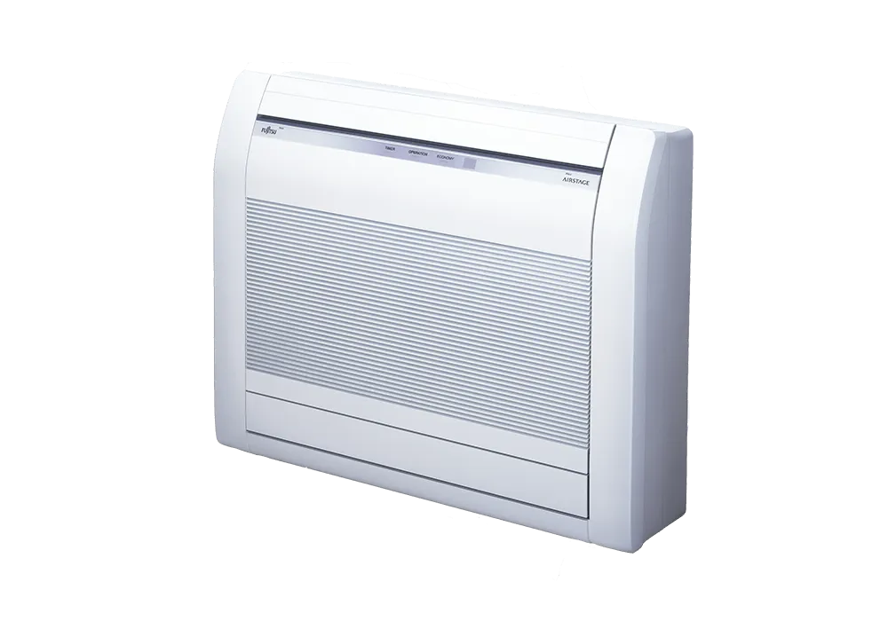 Fujitsu AIRSTAGE Floor Mount, a ductless mini-split system unit for efficient heating and cooling, ideal for installation in Dallas, TX.