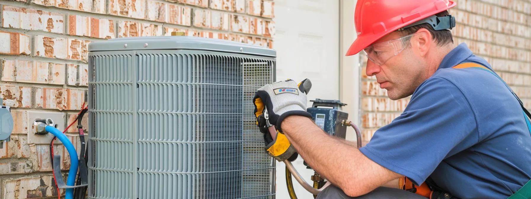 HVAC professional working on installing a heat pump in dallas home