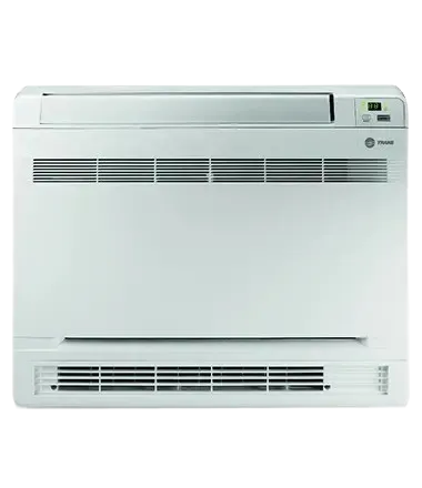 Floor-mounted ductless heating unit designed for efficient, low-level warmth, ideal for spaces with limited wall space, showcasing a sleek, modern appearance.