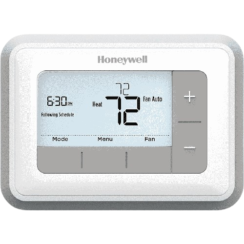 Honeywell programmable thermostat displaying 6:30 PM, set to 72 degrees in heat mode, with fan on auto. Control your home's temperature!