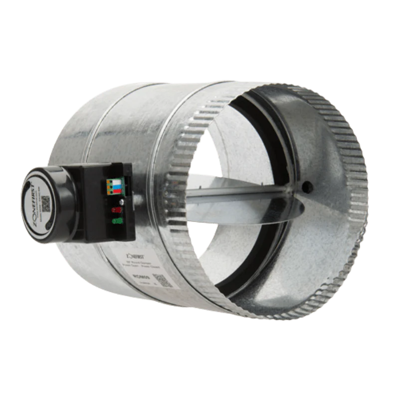Motorized zone control damper for HVAC systems, featuring adjustable airflow mechanism, designed to enhance air distribution and comfort in residential spaces.