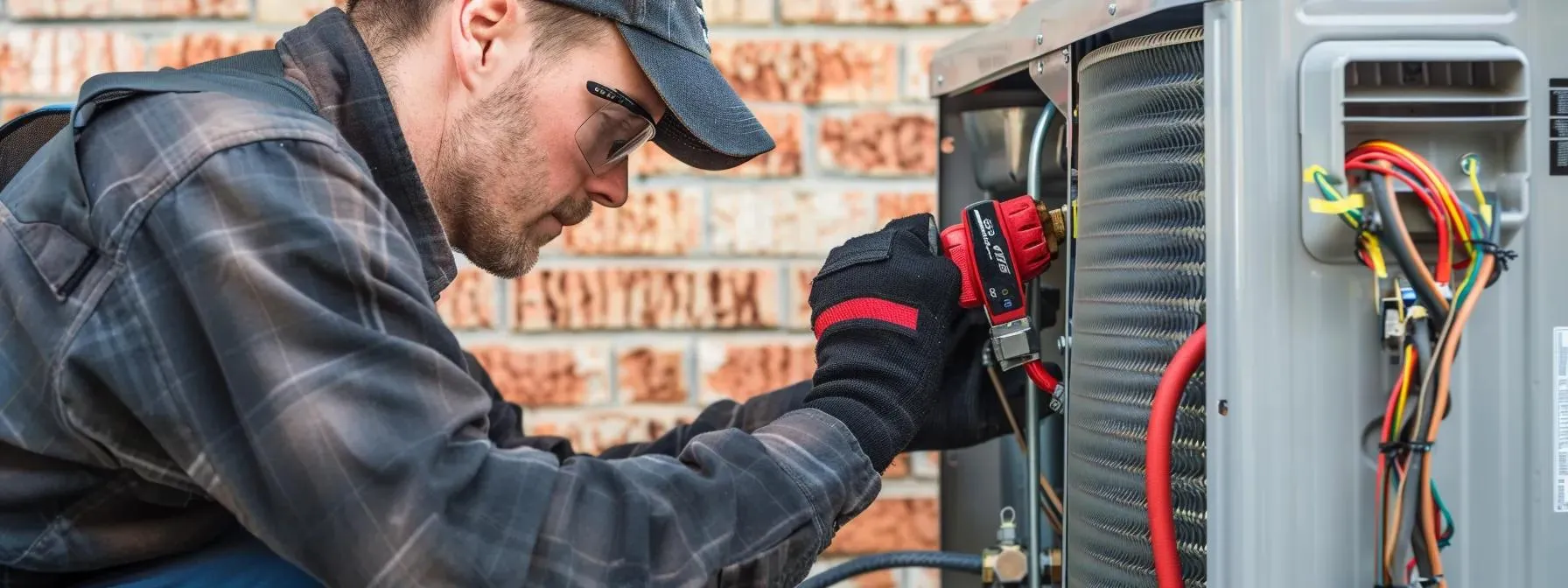 technician repairing heat pump
