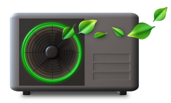 University Park: Central AC unit with green leaves, symbolizing eco-friendly cooling and energy efficiency in Dallas, TX, for a sustainable home.