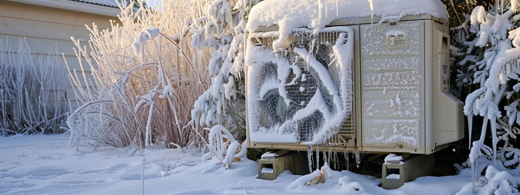 frozen heat pump unit outdoors
