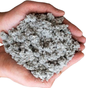 Hands holding loose-fill insulation material, crucial for maintaining optimal IAQ, in Dallas, TX. Ensuring a healthy home environment.