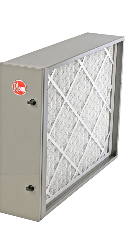 Rheem IAQ air filter unit showcasing the filtration system designed for improved indoor air quality in homes and businesses. Dallas, TX.