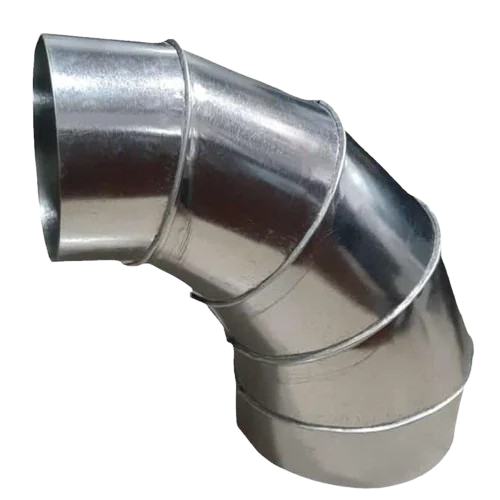 Shiny metal elbow duct for IAQ system, essential for ventilation and air quality management in Dallas, TX, ensuring healthy indoor environments.