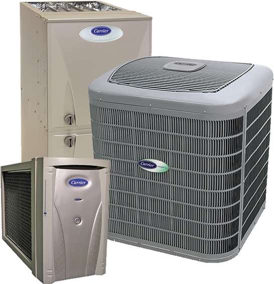 HVAC systems in Lower Greenville. Carrier units showcasing an air conditioner, furnace, and air filter for homes in Dallas, TX, offering climate control.