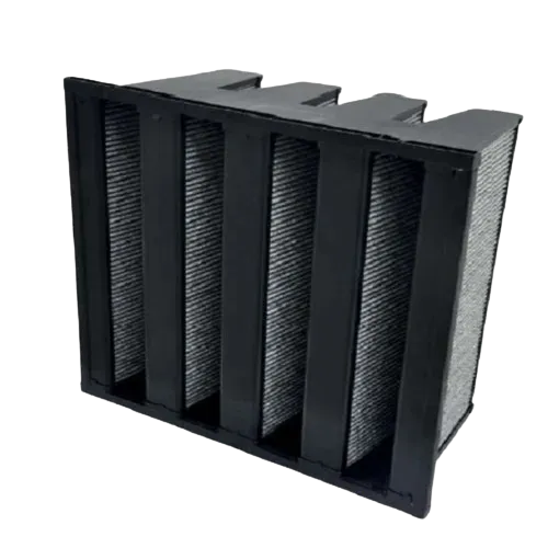 Deep pleated home air filters designed with a rigid black frame and vertical charcoal segments for efficient debris capture.